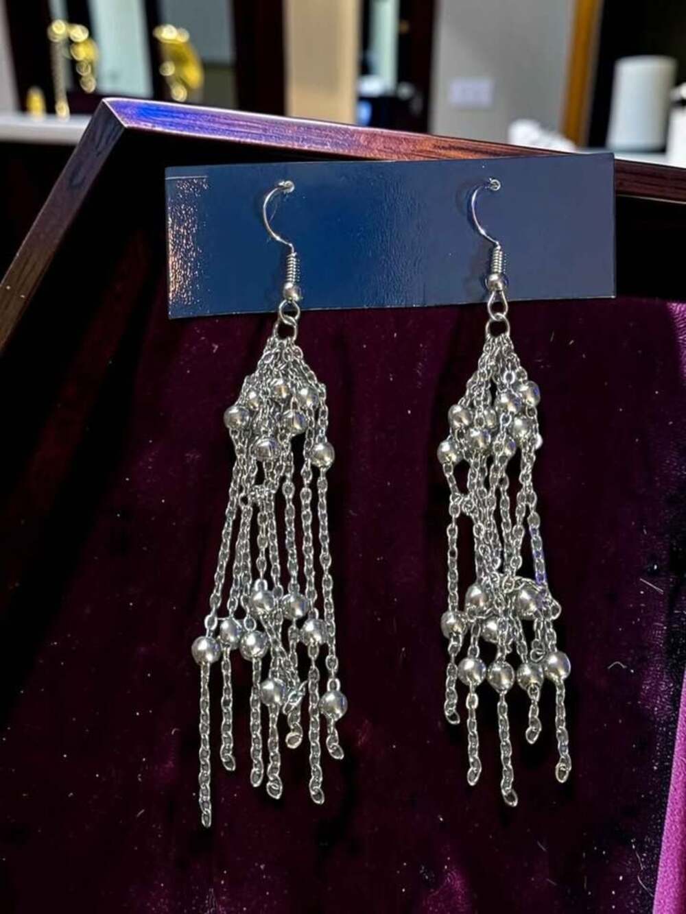 Silver-Toned Multi-Strand Chain and Bead Dangle Earrings